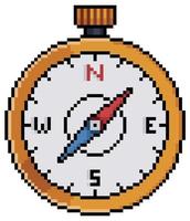 Pixel art compass vector icon for 8bit game on white background