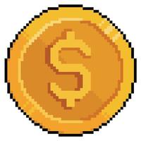 Pixel art coin money dolar vector icon for 8bit game on white background