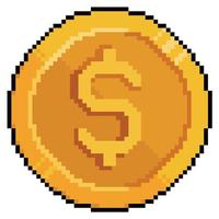 Pixel art coin money dolar vector icon for 8bit game on white background