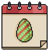 Pixel art easter holiday calendar vector icon for 8bit game on white background