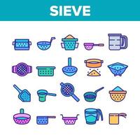 Sieve Kitchen Utensil Collection Icons Set Vector