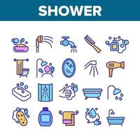 conjunto de iconos de colección de herramientas de baño de ducha vector