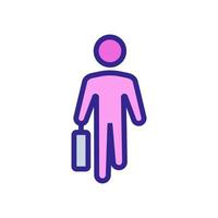 moving man with working suitcase front view icon vector outline illustration