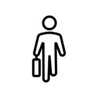 moving man with working suitcase front view icon vector outline illustration