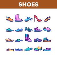 zapatos, calzado, tienda, colección, iconos, conjunto, vector