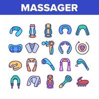 conjunto de iconos de colección de masajeador de hombro vector