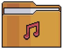 Pixel art music folder vector icon for 8bit game on white background