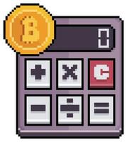 Pixel art bitcoin calculator. Cryptocurrency calculation vector icon for 8bit game on white background