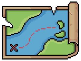 Pixel art treasure map vector icon for 8bit game on white background