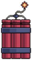 Pixel art dynamite lit. dynamite sticks vector icon for 8bit game on white background