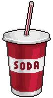 Pixel art soda glass vector icon 8bit retro game on white background