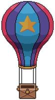 Pixel art hot air balloon vector icon for 8bit game on white background