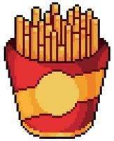 Pixel art French fries potato chips fastfood vector icon for game in 8bit on white background.
