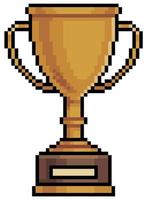 Pixel art trophy vector icon for 8bit game on white background