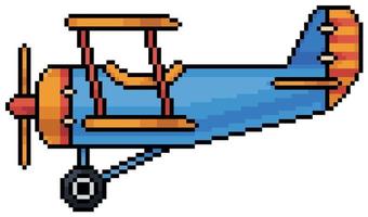 Pixel art biplane plane vector icon for 8bit game on white background