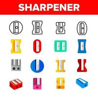 Plastic Pencil Sharpener Vector Linear Icons Set