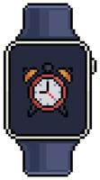 pixel art smartwatch con icono de reloj despertador icono vectorial para juego de 8 bits sobre fondo blanco vector