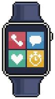 pixel art smartwatch con icono de vector de menú de aplicaciones para juego de 8 bits sobre fondo blanco