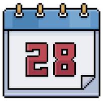 calendario de arte de píxeles con fecha 28. día 28. día festivo 28 icono vectorial para juego de 8 bits sobre fondo blanco vector