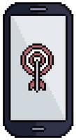 Pixel art cell phone with target icon vector icon for 8bit game on white background