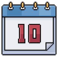 calendario de arte de píxeles con fecha 10. día 10. icono de vector de día festivo 10 para juego de 8 bits sobre fondo blanco