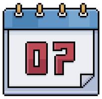 Pixel art calendar with date 07. Day 07. Holiday day 07 vector icon for 8bit game on white background