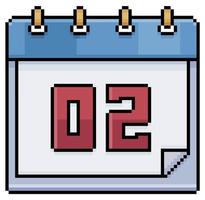 Pixel art 02 day of the calendar. Date 02. Holiday day 02 vector icon for 8bit game on white background