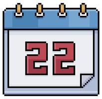 Pixel art calendar with date 22. Day 22. Holiday day 22 vector icon for 8bit game on white background