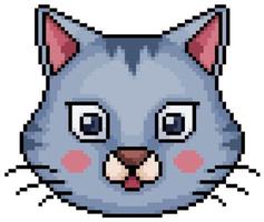 Pixel art cat face vector icon for 8bit game on white background.