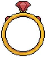 Pixel art ruby ring vector icon for 8bit game on white background