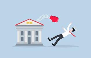 Bankruptcy due to financial crisis, business failure ,or mistake opportunity, unable to survive during economic recession concept. Bank knocking down failed depressed businessman to ground. vector