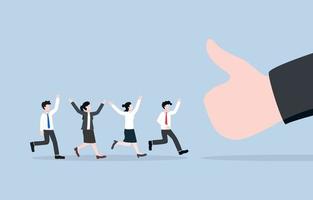Team confidence for succeeding target, business growth, or completing project, motivation and encouragement concept. Boss appreciating team performance with thumb up hand gesture. vector