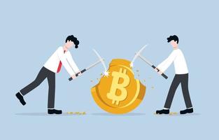 dificultad de minar bitcoin, mayor competencia de blockchain entre mineros que causan menos posibilidades de ganar el concepto de bitcoins. inversores empresarios que compiten para extraer grandes bitcoins.