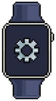 Pixel art smartwatch with gear icon vector icon for 8bit game on white background