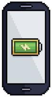 teléfono celular de pixel art con icono de vector de icono de batería de carga para juego de 8 bits sobre fondo blanco