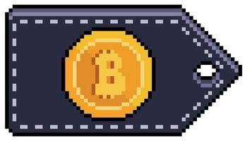 etiqueta de venta de bitcoin de pixel art. icono de vector de etiqueta de anuncio bitcoin para juego de 8 bits sobre fondo blanco