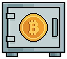 Pixel art bitcoin vault. Safely store cryptocurrencies vector icon for 8bit game on white background