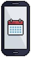 Pixel art cell phone with calendar icon vector icon for 8bit game on white background