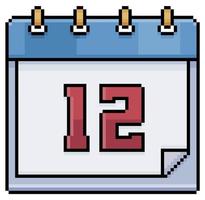 Pixel art calendar with date 12. Day 12. Holiday day 12 vector icon for 8bit game on white background