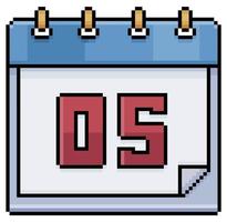 Pixel art calendar with date 05. Day 05. Holiday day 05 vector icon for 8bit game on white background