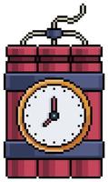 Pixel art dynamite with analog timer vector icon for 8bit game on white background