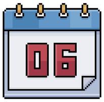 Pixel art calendar with date 06. Day 06. Holiday day 06 vector icon for 8bit game on white background