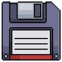 Pixel art floppy disk vector icon for 8bit game on white background.