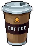 Pixel art coffee cup vector icon for 8bit game on white background.