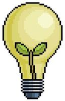 Pixel art lamp with plant, green energy and ecological icon for 8bit game on white background vector