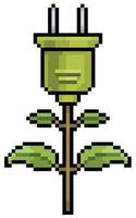 Pixel art plant outlet, green energy and ecological icon for 8bit game on white background vector