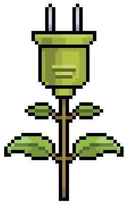 Pixel art plant outlet, green energy and ecological icon for 8bit game on white background