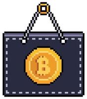 tablero de venta de bitcoin de pixel art. icono de vector de tablero de anuncios de bitcoin para juego de 8 bits sobre fondo blanco