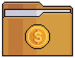 Pixel art folder with coin icon. money folder vector icon for 8bit game on white background