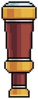 Pixel art spyglass. Old wooden spyglass vector icon for 8bit game on white background